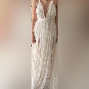 Floor length cream and gold dress